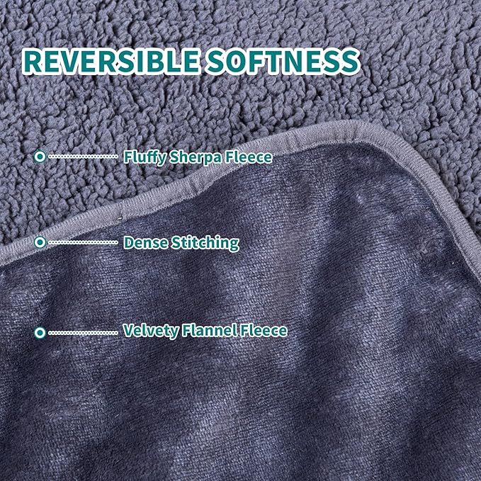 Waterproof Dog Blankets for Large Dogs Washable Super Soft Warm Fluffy Facecloth Sofa Car Bed Protector, Urine Proof Washable Outdoor Pet Blanket for Puppy Large Dogs & Cats 60 * 50 Grey