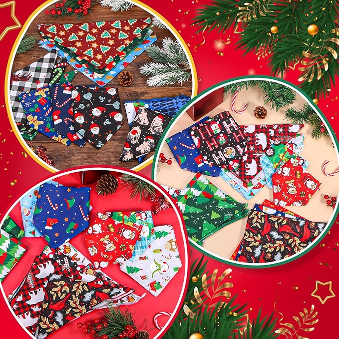 60 Pcs Christmas Dog Bandanas Bulk Adjustable Triangle Dog Scarves Bibs Xmas Puppy Bandanas Pet Neckerchief Washable Holiday Dog Bandana Christmas Party Small Medium Large Dog Pet Grooming