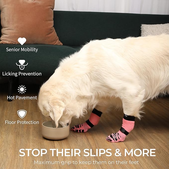 DOK TigerToes Premium Non-Slip Dog Socks for Hardwood Floors - Extra-Thick Grip That Works Even When Twisted - Prevents Licking, Slipping, and Great for Dog Paw Protection (Sassy Pink, X-Large)