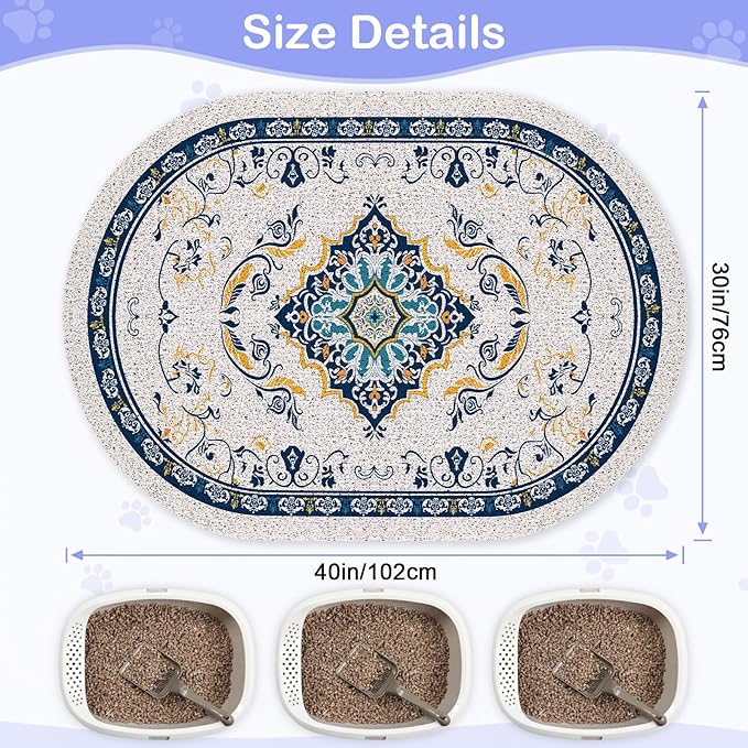 Bienbee Cat Litter Mat, 40" x 30" Jumbo Size Litter Box Mat Rug with Non-Slip Bottom, Easy to Clean Cat Supplies Accessories Essentials for Indoor Kitty Kitten Floor, Blue XL