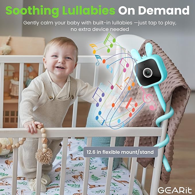 GEARit Baby Monitor with Camera & Audio 2K Video with Motion & Crying Detection, 2 Way Audio Easy WiFi Setup, Remote Monitoring - Easy to Set Crib Monitor with Adjustable Stand
