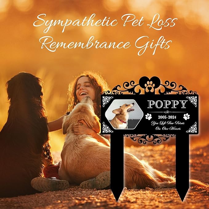 Custom Pet Grave Markers Dog | Custom Pet Headstones for Dogs | Best Memorial Gifts to Tribute Four-Legged Companions | Personalized Grave Marker for Furry Friends with Hexagonal Photo Frame
