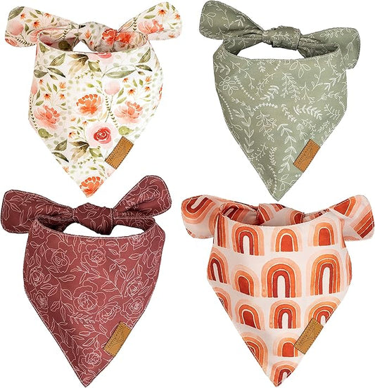 Remy+Roo Extra Large Spring Dog Bandanas - 4 Pack Rubi Set | Premium Durable Adjustable Polyester Fabric | Patented Shape Girl Floral Bandana
