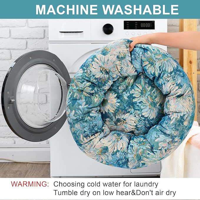 Dog Calming Beds for Small Medium Large Dogs - Round Donut Washable Puppy Dog Bed, Anti-Slip Faux Fur Fluffy Donut Cuddle Anxiety Cat Pet Bed (20" Flower)