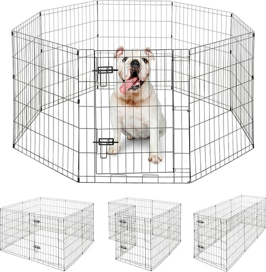 Foldable Outdoor/Indoor Pet Playpen with Gate, Available in 30 Inch Height Metal Portable Kennel, Heavy-Duty Exercise Fence Cage 8 Panels for Medium Dog, Animals