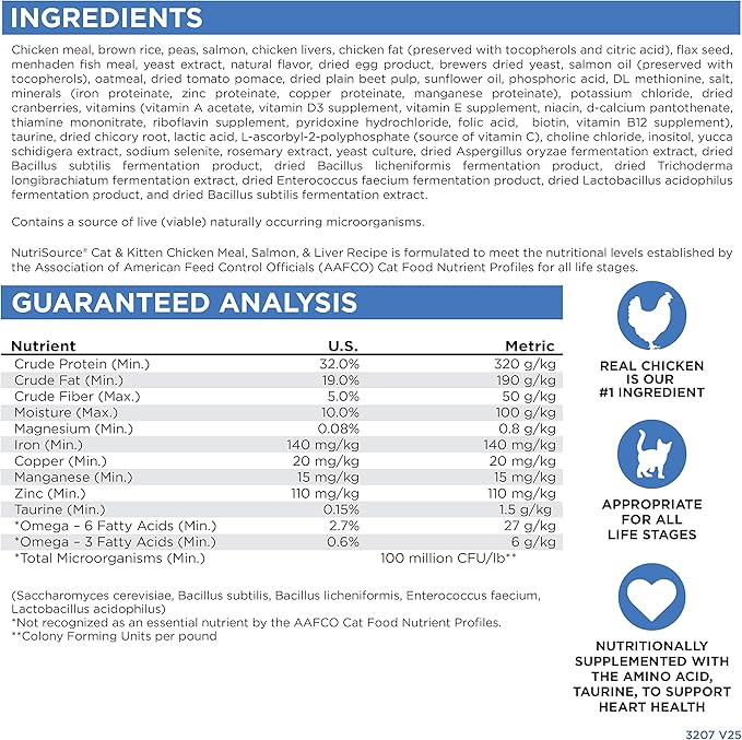 NutriSource Cat & Kitten Food, Made with Chicken Meal, Salmon and Liver, with Wholesome Grains, 16LB, Dry Cat Food
