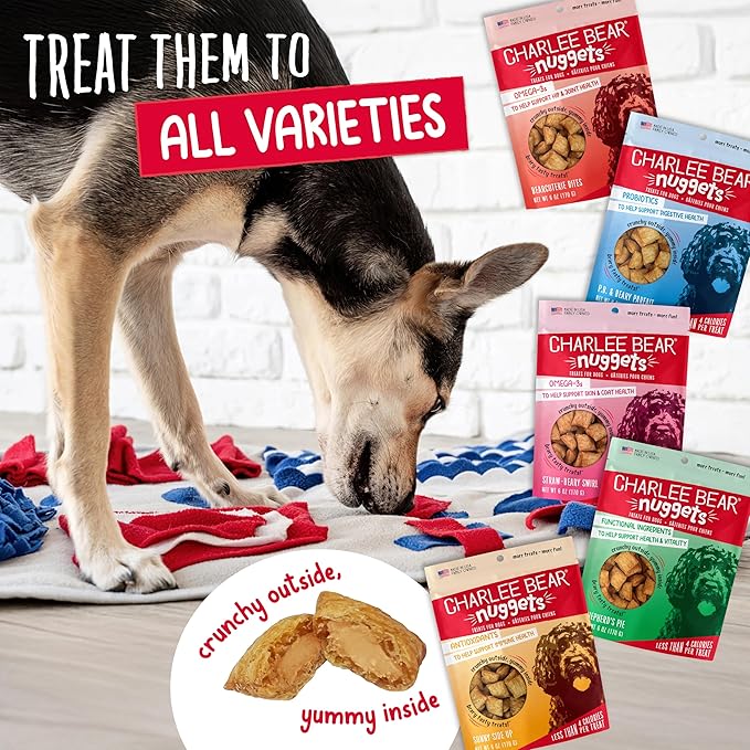 Charlee Bear Nuggets Healthy Dog Treats with Probiotics and Antioxidants to Support Digestion, Immunity, Skin and Coat, 6oz Bags (5), Made USA