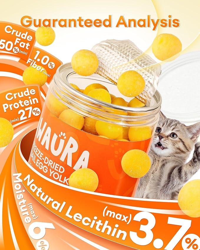 Freeze Dried Quail Egg Yolk Cats & Dogs, Treats, 5.29 oz, Single Ingredient, Freeze-Dried Pet Food for Dogs, Cats, No Additives | Grain Free | Support for Skin and Coat Health