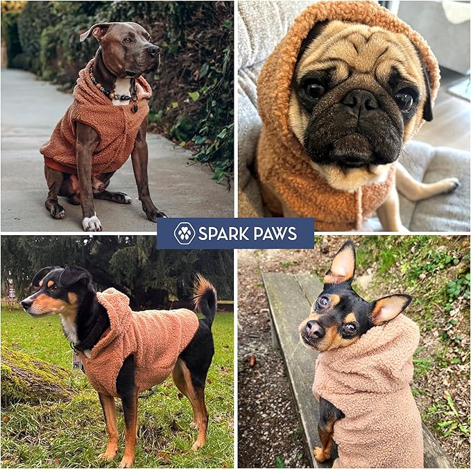 Spark Paws Teddy Dog Sweater, Sherpa Jacket Vest with Warm Fleece Lining, Winter Coat Suitable for Small Medium Large XL XXL Breeds - Brown - M