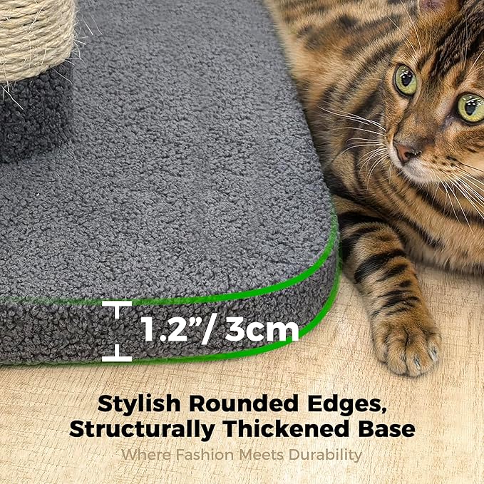 TINYBEAST 34.7" Tall Cat Scratching Post, 3 in 1 Sisal Cat Scratcher, Heavy Duty 4.3" Diameter Cat Tree with Hanging Bell Ball Toy and Reinforced Stable Base for Indoor Adult Cats & Kittens(Grey)