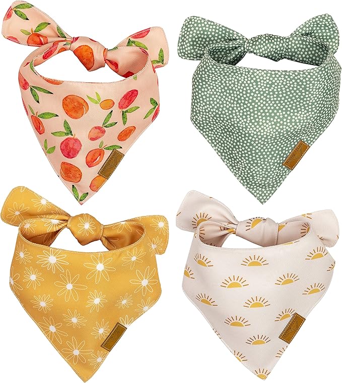 Remy+Roo Large Spring Dog Bandanas - 4 Pack Katherine Set | Premium Durable Adjustable Polyester Fabric Dog Scarfs | Patented Shape Girl Dog Bandana, Trendy Pattrens, Floral Dog Bandana