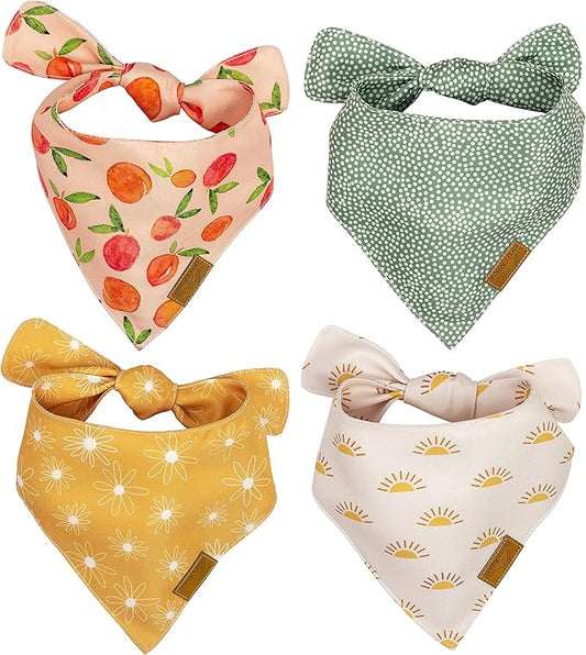 Remy+Roo Large Spring Dog Bandanas - 4 Pack Katherine Set | Premium Durable Adjustable Polyester Fabric Dog Scarfs | Patented Shape Girl Dog Bandana, Trendy Pattrens, Floral Dog Bandana