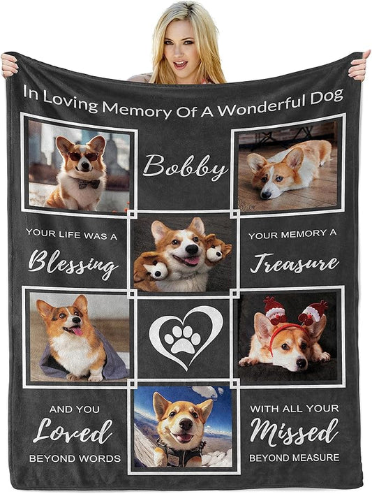 Customized Blanket with Photos Name, Dog Memorial Gifts for Loss of Dog, Personalized Blanket with Picture in Memory of Dogs, Pet Memorial Gifts for Dogs, Pet Mom Gift