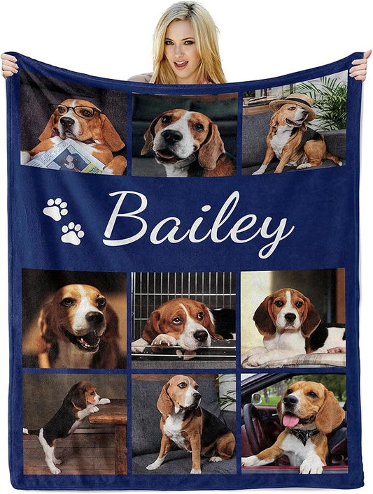 Custom Blanket with Pictures, Dog Memorial Gifts for Loss of Dog, Pet Memorial Gifts for Dogs Cats, Personalized Photo Blanket with Pet Name, Bereavement Gift for Loss of Pets