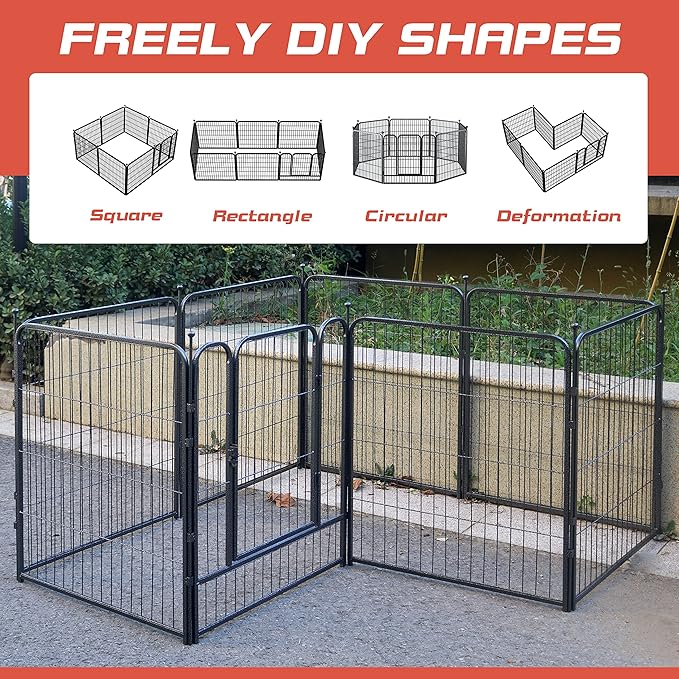 Dog Playpen,32/40/45 Inch Height in Heavy Duty, Folding Indoor Outdoor Anti-Rust Dog Exercise Fence, Portable Pet Playpen with Door for Large Medium Small Dogs and Pet (8 Panels, 32 Inch) Silver