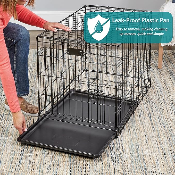 MidWest Homes for Pets 36-Inch Two-Door iCrate Folding Dog Crate with Divider Panel, Leak-Proof Tray & Secure Latches – Metal Wire Kennel for M-L Breeds – Portable, Durable & Easy to Assemble
