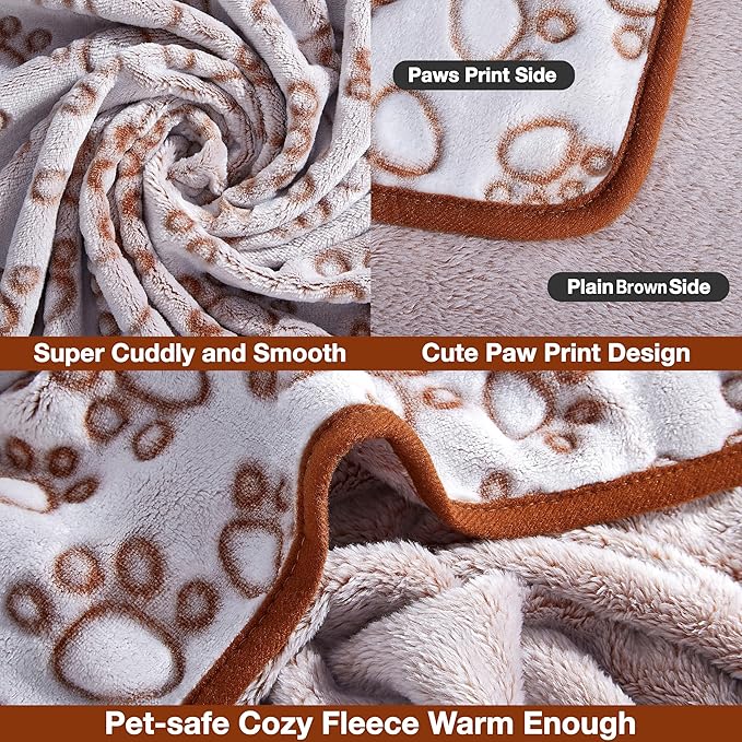 Stuffed Brown Small Premium Soft Dog Blanket, with Flannel Cute Paw Print, 24 * 32 inches, Newborn Cat Blanket Puppy Pads Supplies Dog Products Stuff Essentials