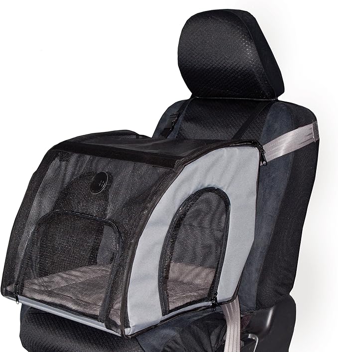 K&H Pet Products Enclosed Dog Car Seat, Travel Safety Carrier for Pets, Dog Travel Car Seat, Soft-Sided Covered Cat Carrier, Washable Pad, Multiple Entrances, Mesh Windows - Medium 24 X 19 X 17in